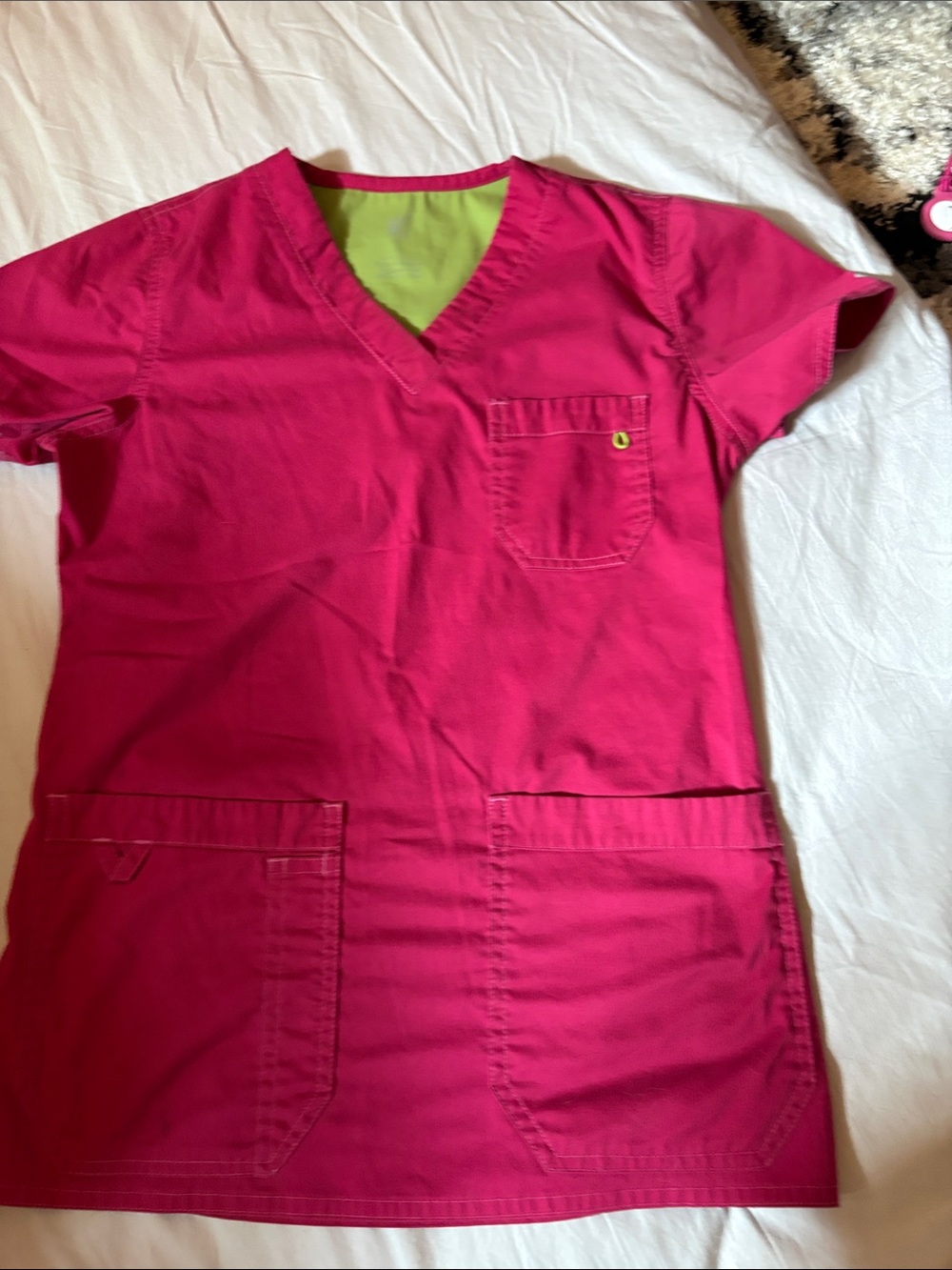 Women’s V-Neck scrub uniform top in Hot Pink